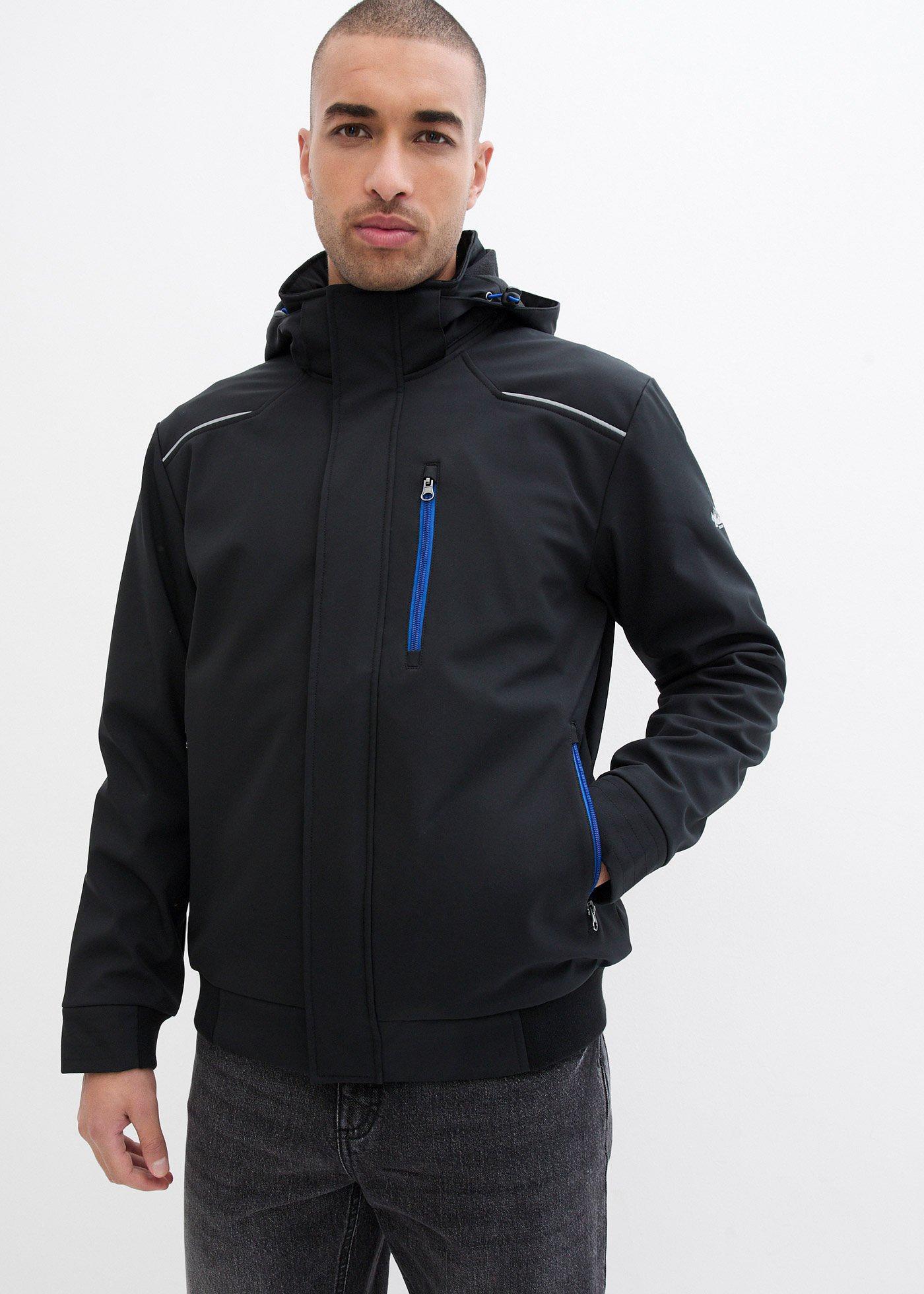 bonprix Wasserabweisende Softshelljacke, schwarz, Gr.54, moderne Softshelljacke mit Kontrastdetails, aus Softshell