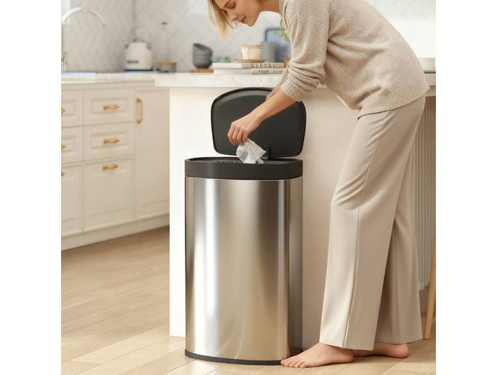 HOMCOM Poubelle Automatique 55L Acier Inox Argent Cuisine