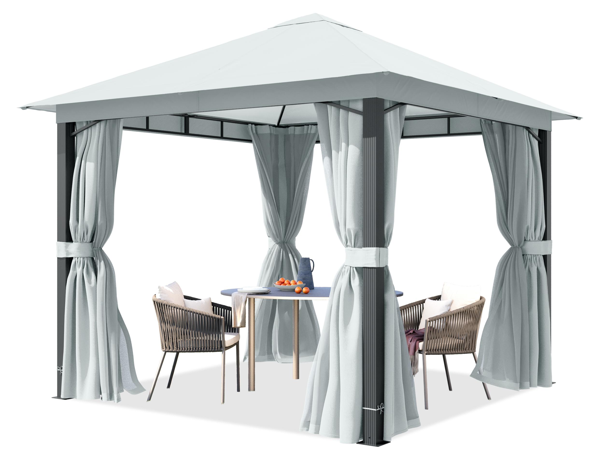 TOOLPORT Gartenpavillon 3x3 m ca. 220g/m² Dachplane Pavillon mit 4 Seitenteilen und 4 Moskitonetzen - grau