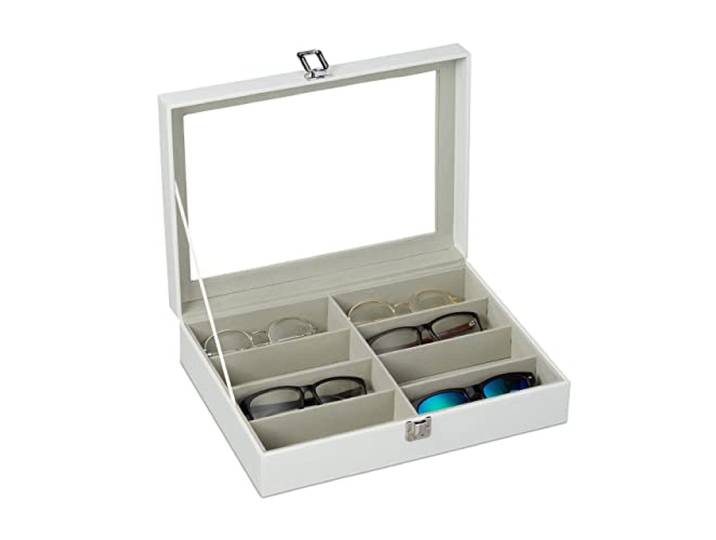 Relaxdays Boîte à lunettes pour 8 lunettes de soleil\, 8\,5 x 33\,5 x 24\,5 cm\, en cuir synthétique\, couleur au choix