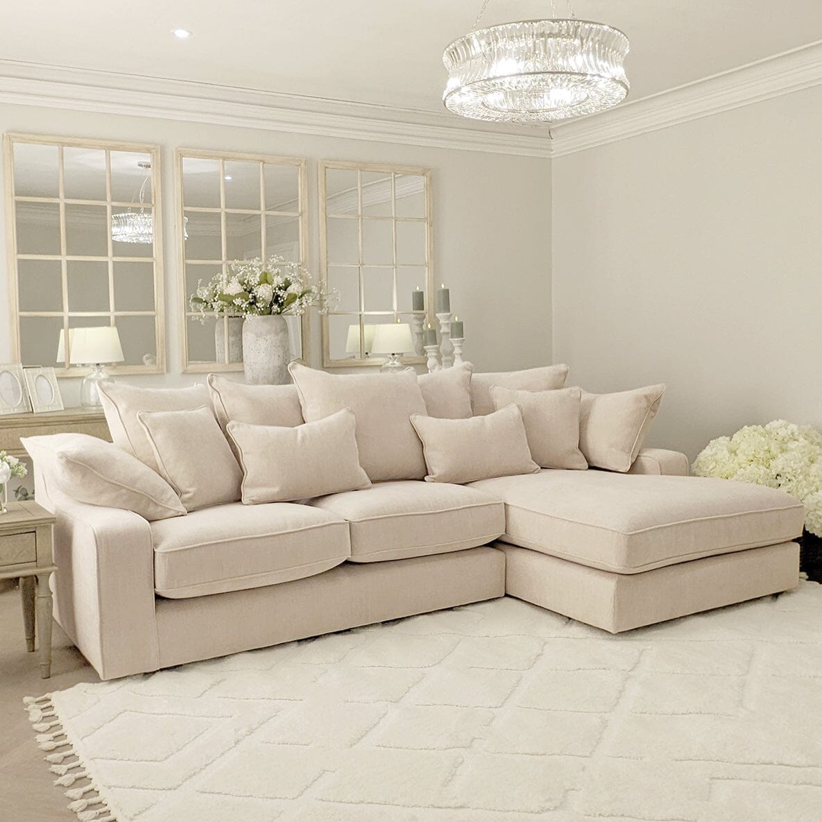 Victoria Beige Textured Large Chaise End Sofa - Right Hand Facing, Pillow Back