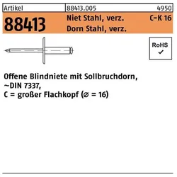 Nieten, Blindniete R 88413 grosser Flachkopf 4,8 x 19,9 Niet Stahl verzinkt/Dorn Stahl verzinkt