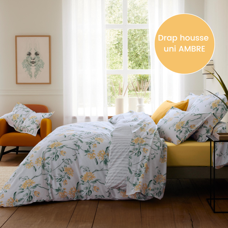 Drap housse percale Tradilinge uni AMBRE (Eléna Ambre) (Couleur : Ambre)