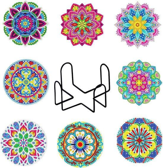 Unyqoos Set van 8 Kurk Diamantmozaïek-onderlagen met 5D-effect voor Mandala-kunstwerken