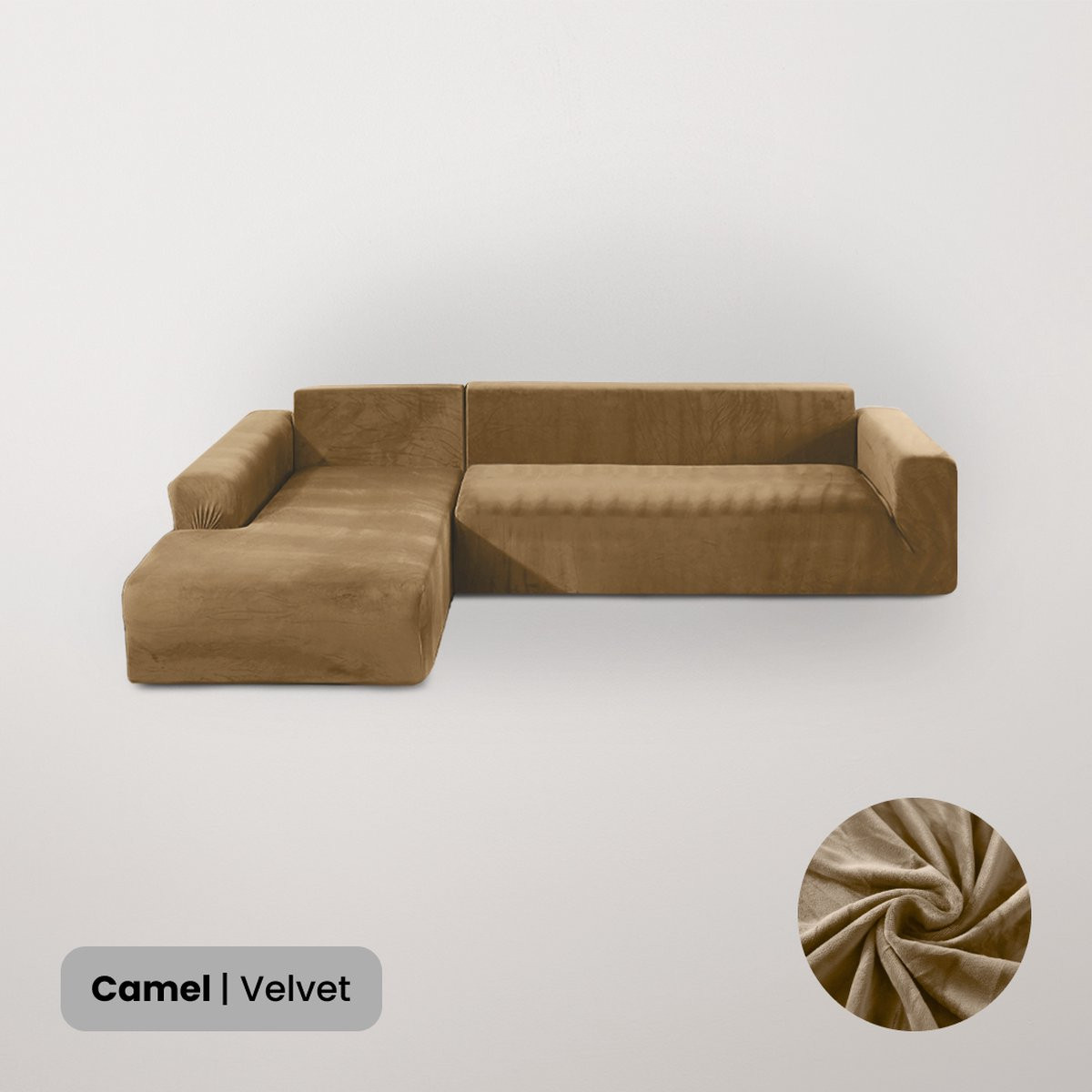 BankhoesDiscounter Velvet Hoekbank Hoes Camel - Set van M4 + M4