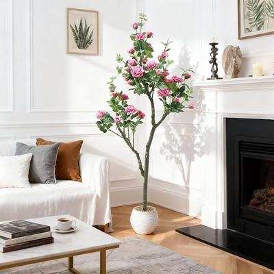 YUN Pink Artificial Jasmine Tree in White Pot