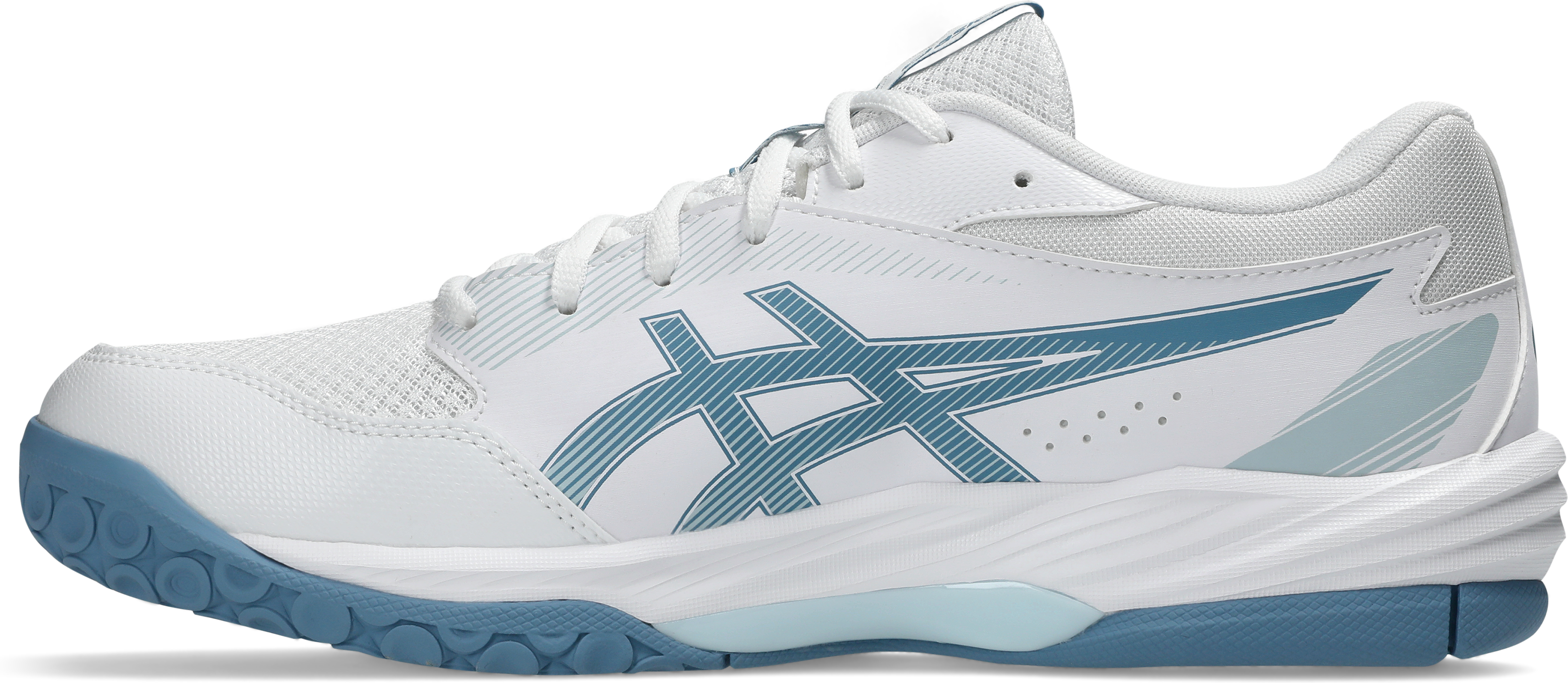 Hallenschuh ASICS "GEL-TASK 4", Herren, Gr. 49, blau (weiß, saba blau), Textil, Schuhe Hallenschuh, für Hallensport weiß, saba blau 49