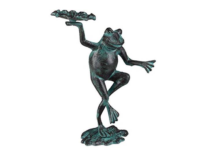 Relaxdays Statue de Jardin Grenouille dansante sur Un Pied Fonte Fer Sculpture Figurine de Jardin Taille M déco\, Vert