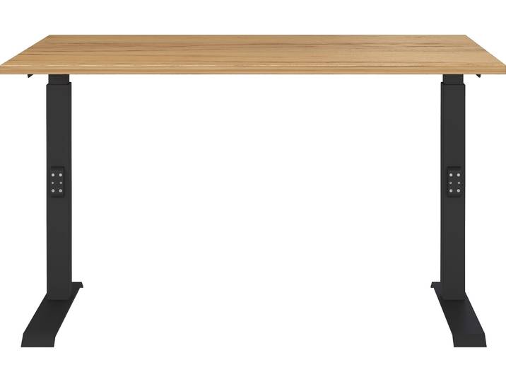 Schreibtisch GERMANIA Downey , braun (navarra, eiche, nachbildung, schwarz, schwarz, navarra, eiche, nachbildung), B:120cm H:91cm T:80cm, Tische, Schreibtisch, höhenverstellbar von 68-91 cm, verfügbar in verschiedenen Breiten