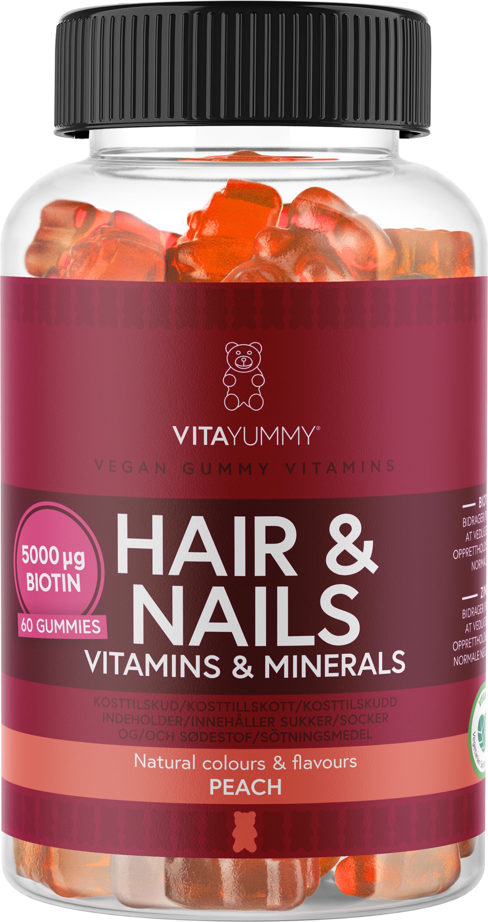VitaYummy Hair & Nails (Peach) - 60 stk. Kosttilskud 60 stk