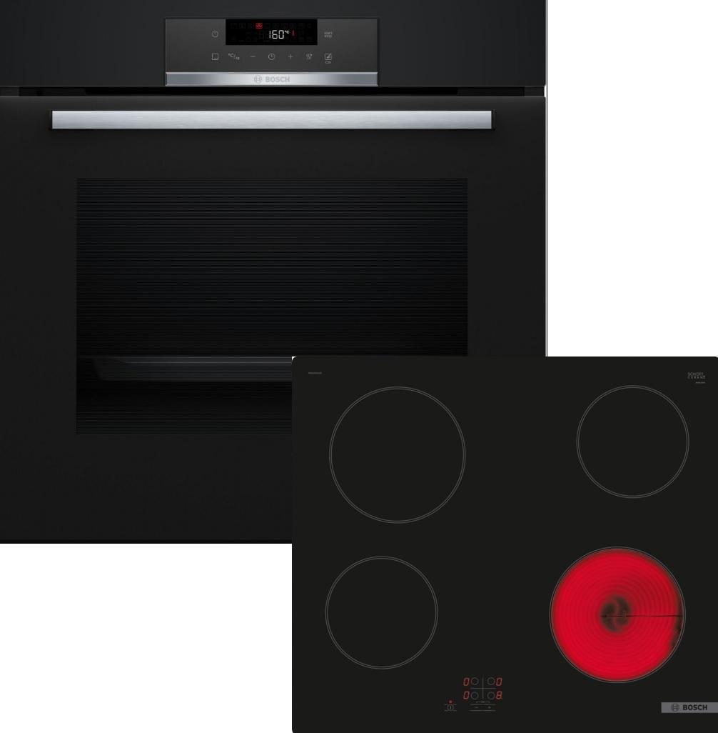 Bosch HBD271FB66 (HBA171BB3+PKE61RAA2E), Halogen, 4 Zone(n), Glaskeramik, Schwarz, Berührung, 59,2 cm