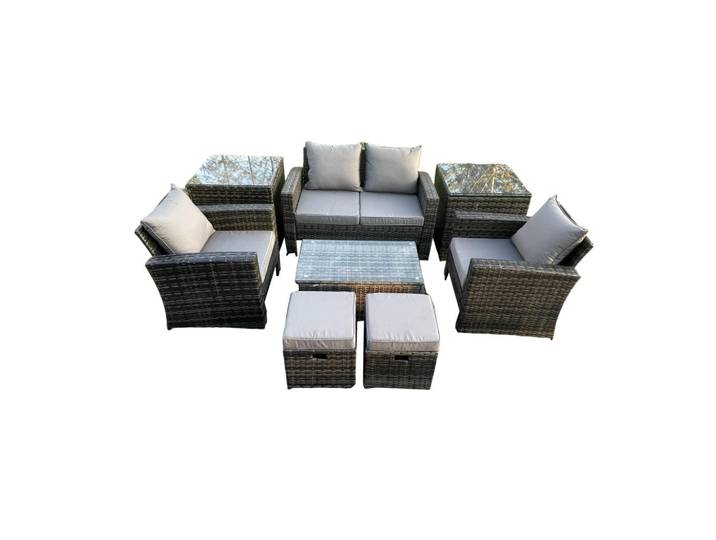 Fimous Gartensofa Hohe Rückenlehne Polyrattan Dunkelgrau 6-Sitzer, Metall, rechteckig, Gartenmöbel, Gartengarnituren, Gartenmöbel-Sets