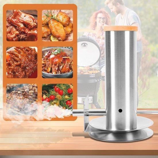 Elektrische rookgenerator voor rookovens en barbecues in zilverkleurig roestvrij staal