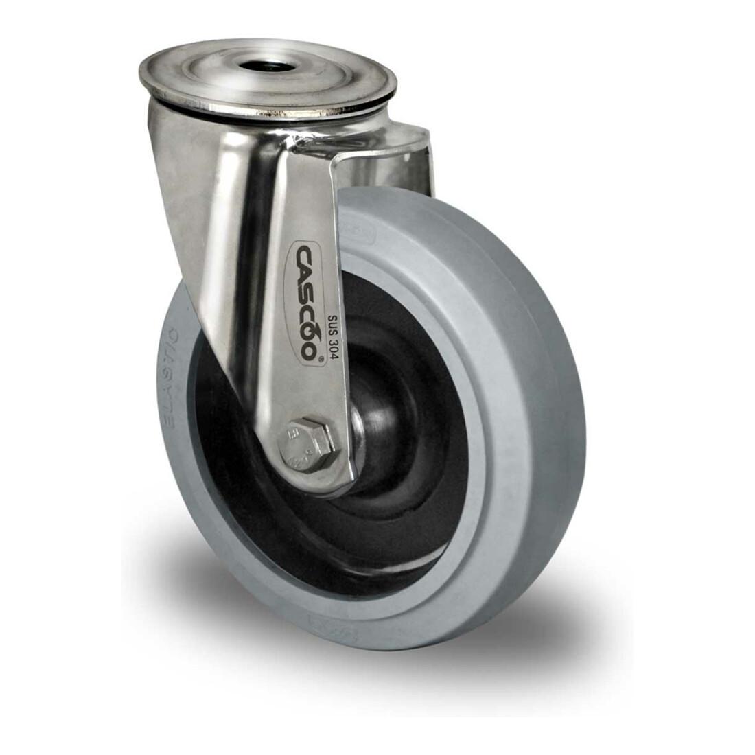 CASCOO Rückenlochlenkrolle ø 125 mm Serie R4E2 Rollenlager Edelstahl (HIH86S0125R4E2Q0N)