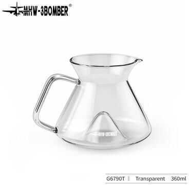 Inspired Finds MHW 3BOMBER Hill Coffee Server High Borosilicate Glass Pour Over Server With Ergonomic Handle For Baristas & Home Brew 360ml Transparent