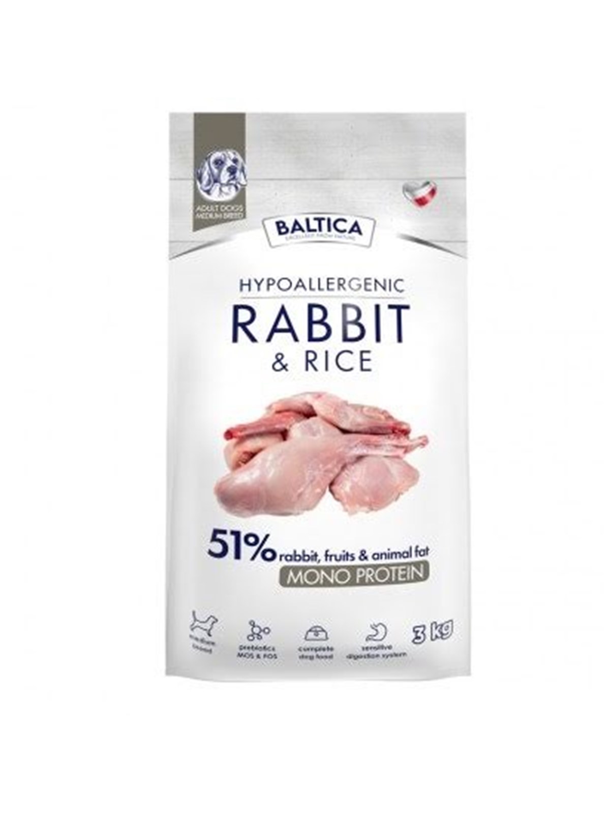 BALTICA Nutraceutic Hypoallergenic M Rabbit with rice - Trockenfutter für Hunde - 3kg