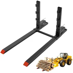 VEVOR Palettengabeln zum Anklemmen 1524mm 1814kg mit Kippschutzstangen, Anbaugerät für Traktor- & Kompaktladerschaufeln, Stahlkonstruktion, 500-915mm Verstellbare Stabilisatorstange, Orange Spitzen