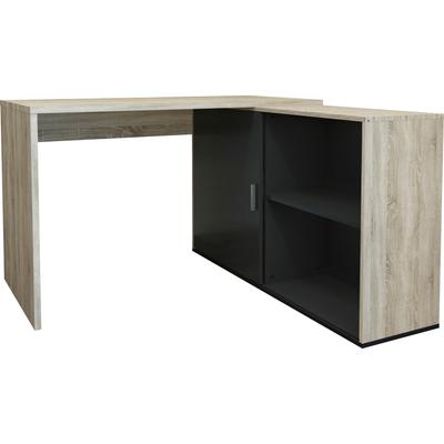 Eckschreibtisch FMD "Valley", schwarz (eiche, schwarz, eiche, schwarz, eiche, schwarz), B:118cm H:75cm T:60,5cm, Tische, Eckschreibtisch, Eckschreibtisch mit variablem Stauraum, Breite 118 cm