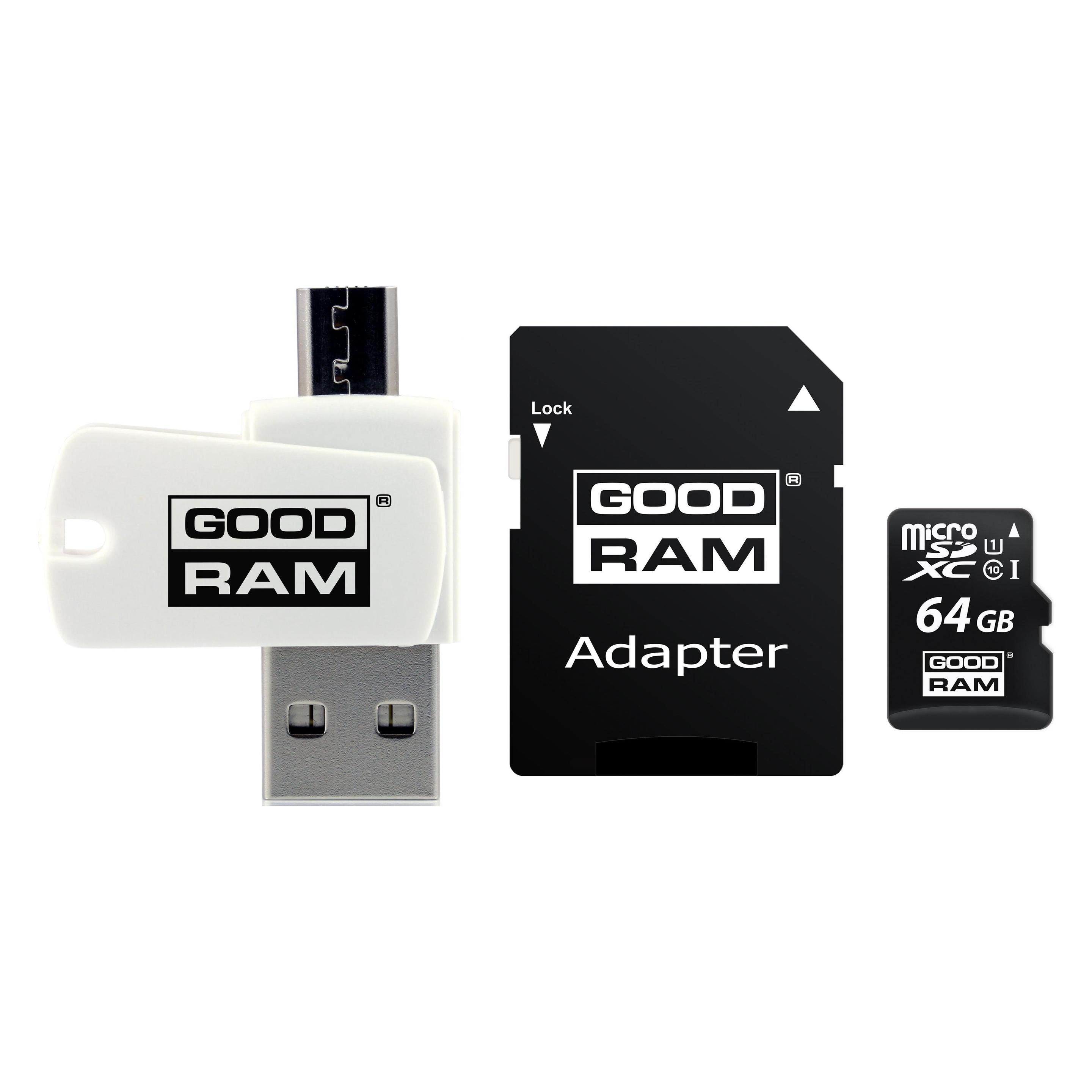 Goodram Card All in One Micro SDXC 64 GB Class 10 UHS-I / U1 (M1A4-0640R12) (64 GB, MicroDrive, microSDHC, microSDXC, U1, UHS-I) (M1A4-0640R12)