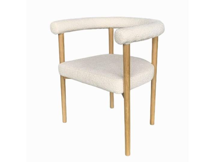 Fauteuil de table en bouclette et bois Neige - Amadeus