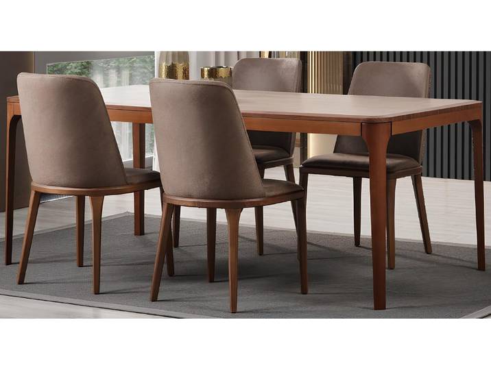 Xlmoebel Essgruppe Essplatz aus Holz in Braun mit eleganten Stühlen, (Essgruppe, 7-tlg., Esstisch, 6x Stühle), Hergestellt in Europa