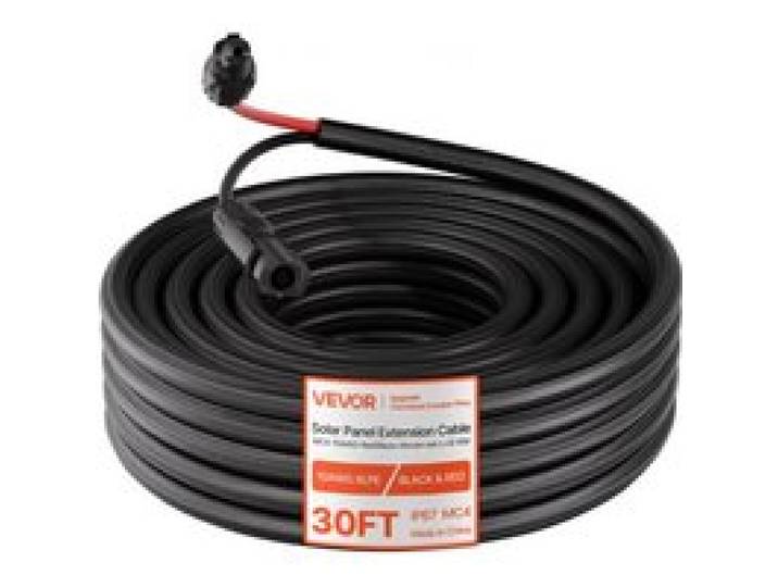 VEVOR Rallonge Panneau Solaire 6 mm² Câble d'Extension de Panneau Solaire 9,14 m avec Connecteurs MC4 pour Extérieur, Automobiles Camping-cars, Gaine Protection Ignifuge, Étanche IP67, Noir et Rouge