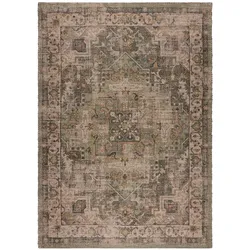 Robuster Vintage-Teppich aus Jute & Polyester, ideal für viel genutzte Räume, rutschfest, braun-grün - `Deepe`. 200x290 cm | Kadima Design