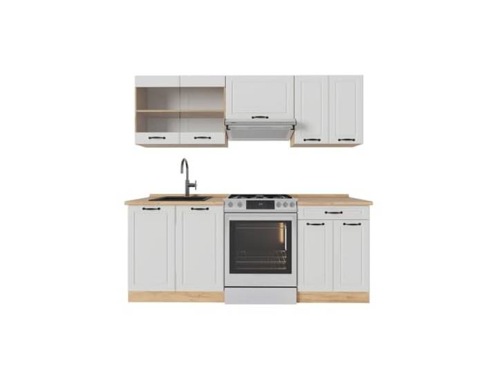 Vicco Küchenzeile R-Line, Weiß Landhaus/Goldkraft Eiche, 200 cm