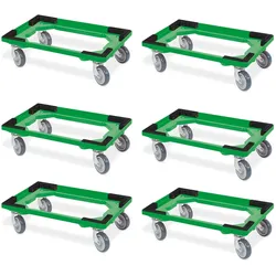 BRB 6 Transportroller für 600x400 mm Drehstapelbehälter, offen, gr. Gummiräder, grün