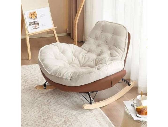 JIESOO Moderner Schaukelstuhl Hirschledersamt mit Hoher Rückenlehne, Bequem Erwachsene for Schlafzimmer Und Wohnzimmer Im Innen- Und Außenbereich(Coffee)