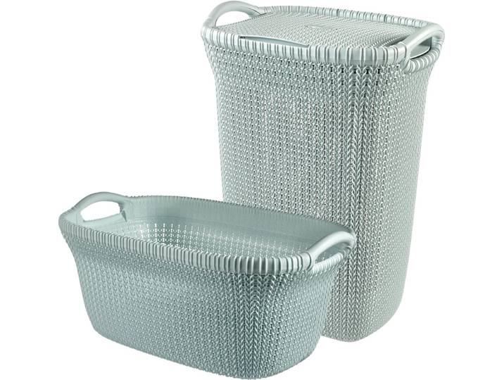 Curver Knit Wasmand met deksel 57L + Wasmand 40L - Blauw/Grijs