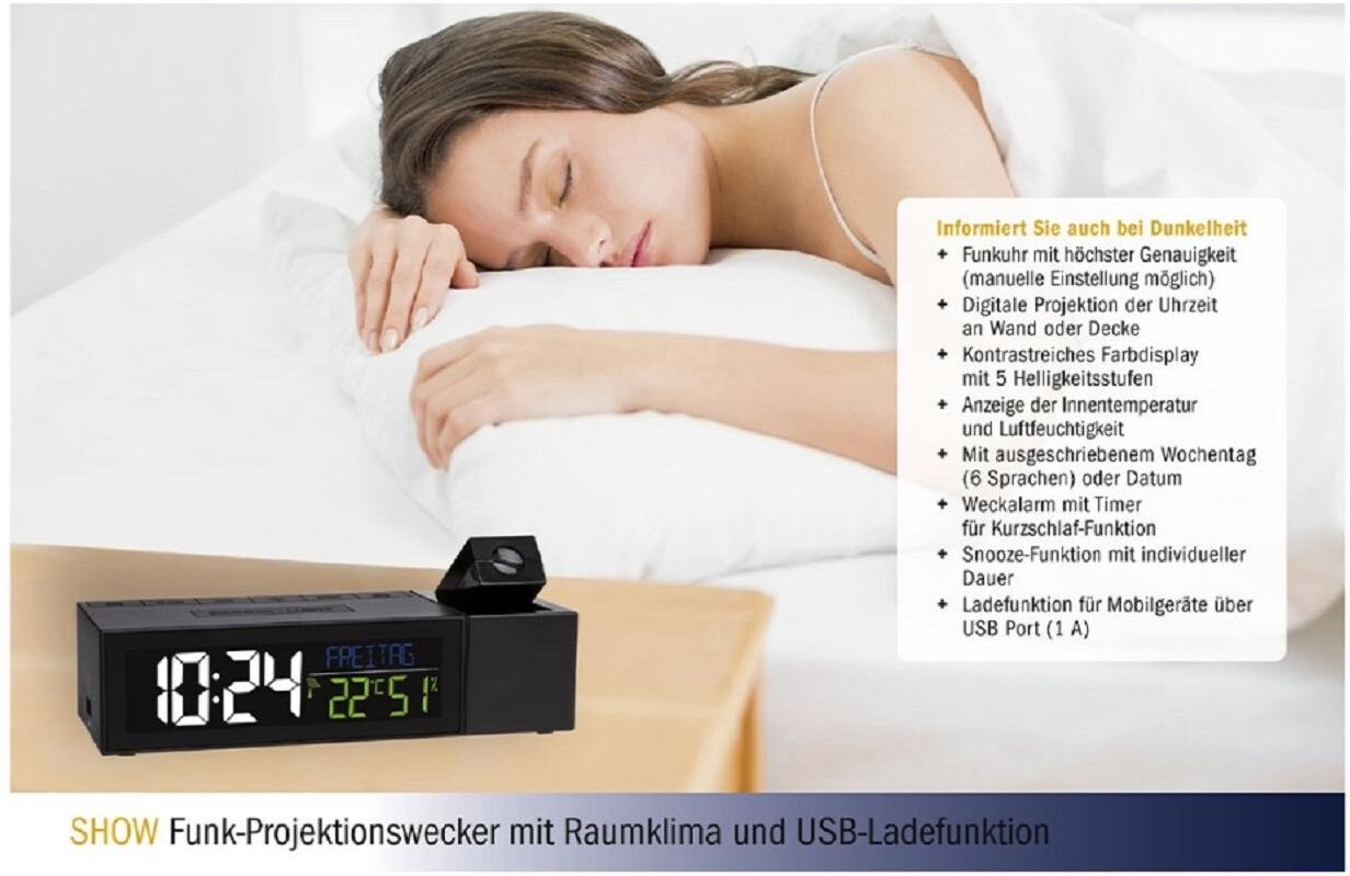 Projektionswecker TFA DOSTMANN, schwarz, Wecker, Projektionswecker schwarz Einheitsgröße