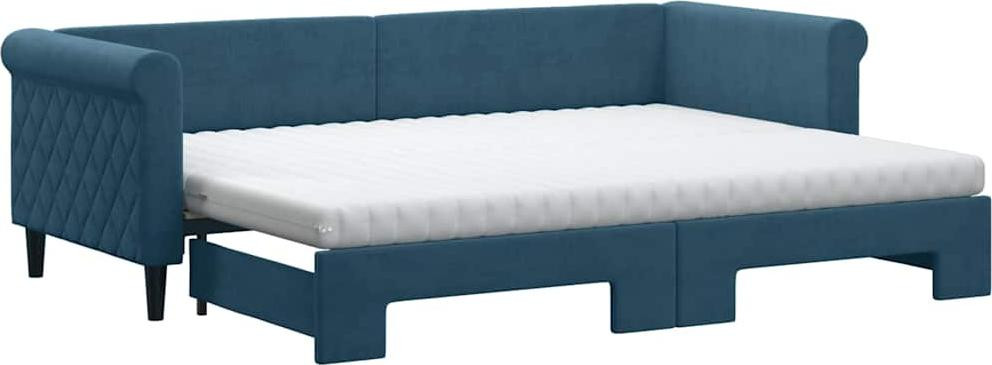 vidaXL Uitschuibaar dagbed met matrassen, blauw, 80 x 200 cm