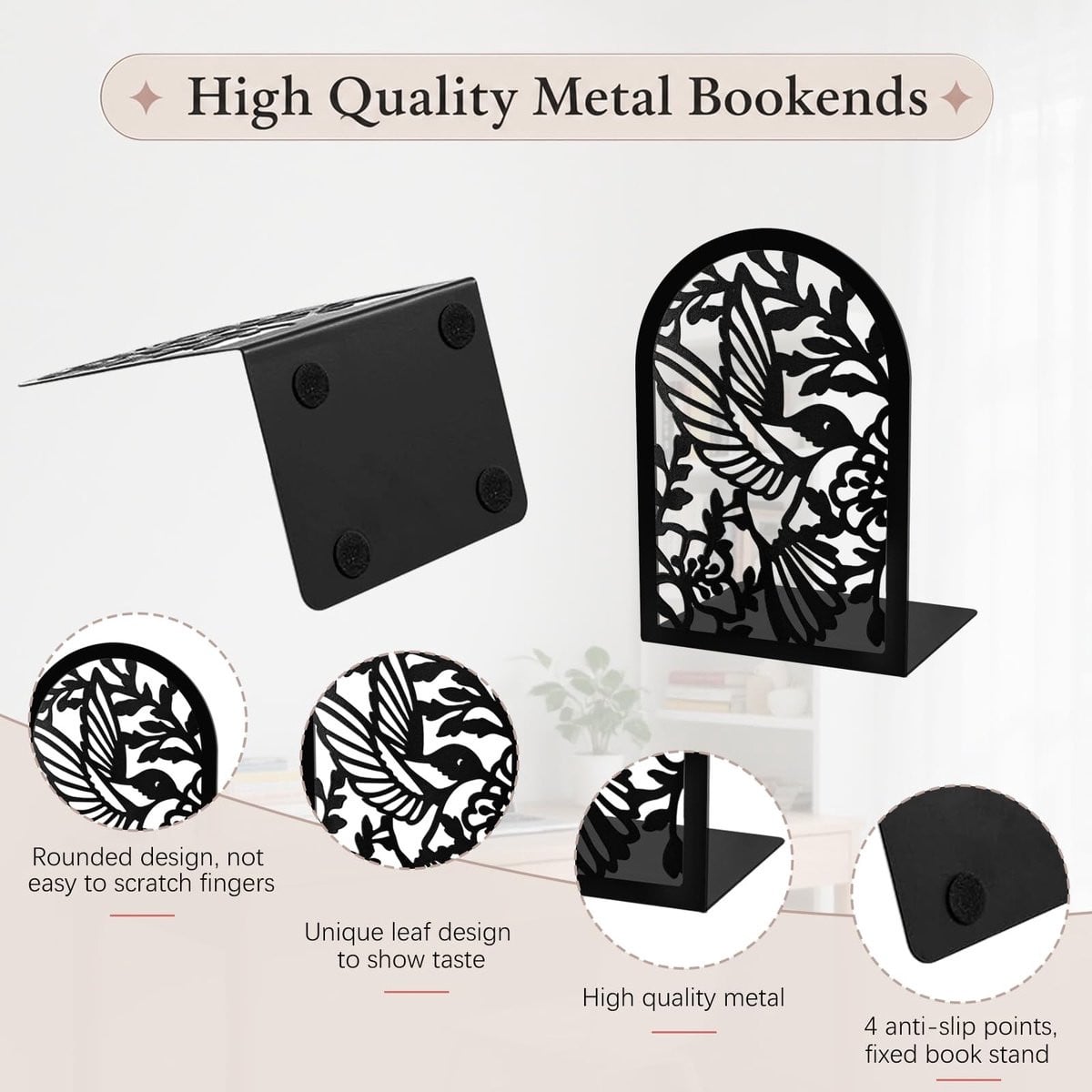Omgoods Boekensteun met antislip - 8 stuks metalen boekenhouders