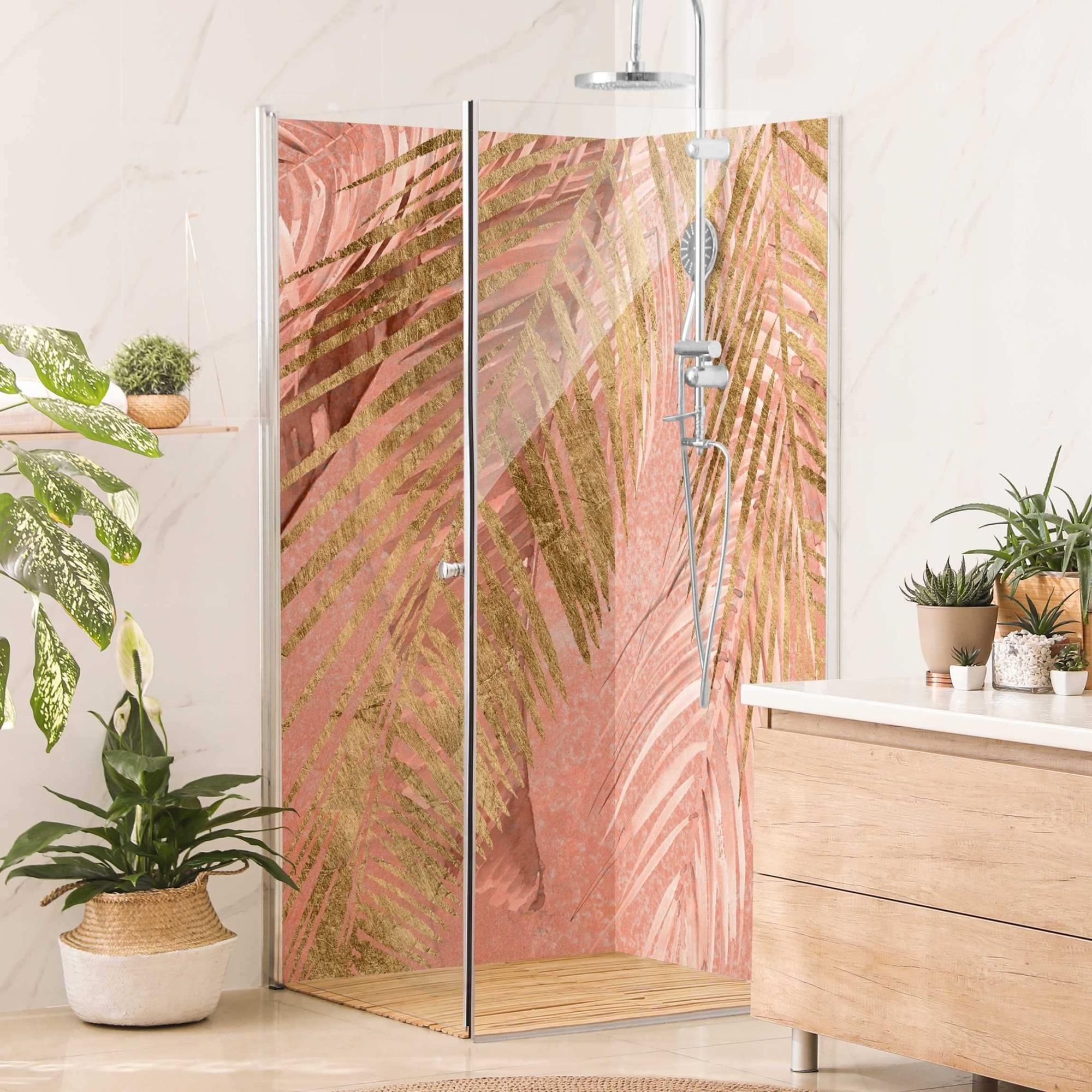 Duschrückwand originell selbstklebend - 0.61 mm Wandpaneel wasserfest Design rosa Tropisch Badrückwand fugenlos Premium matt 100x200 cm