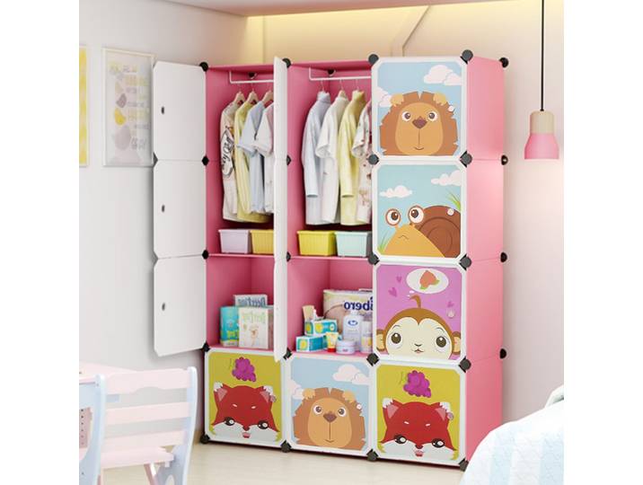 Armoire pour enfants, étagère extensible pour enfants, armoire bibliothèque pour enfants avec portes et 2 penderies, 111 x 37 x 147 cm