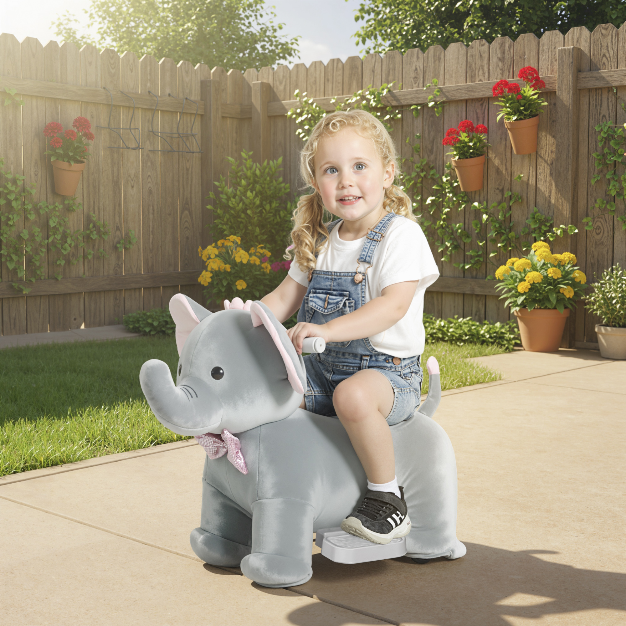 Aiyaplay Elefante Elettrico con Musica Batteria 6V Tocco Morbido Ruote Silenziose in PU Marcia Avanti Grigio   Aosom Italy