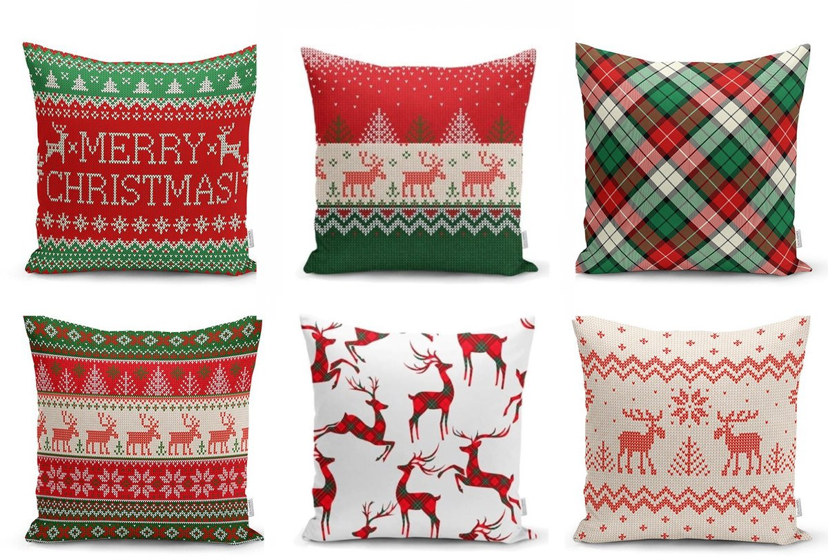 Set van 6 Velvet Kussenhoezen voor Kerstdecoratie, 45 x 45 cm