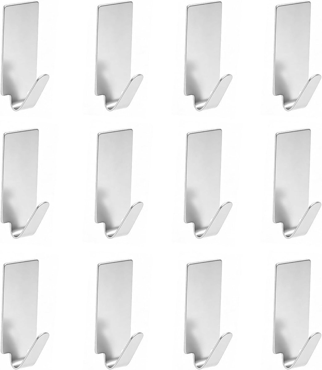 Set van 12 zelfklevende handdoekhaken van roestvrij staal voor badkamer en keuken