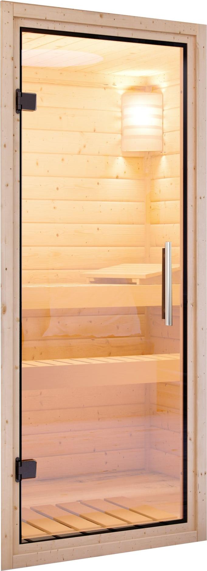 Sauna Türelement Karibu für38/40 mm Saunen mit Ganzglastüre aus Klarglas 175x65,6x0,8 cm