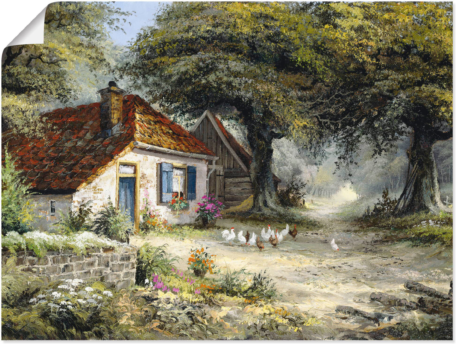Wandbild ARTLAND "Märchenhaftes Ferienhaus", grün (farbe bild(er): grün), B:80cm H:60cm, Bilder, Wandbild, als Leinwandbild, Poster in verschied. Grössen farbe bild(er): grün B/H/T: 80cm x 60cm, Poster Garten Querformat, 1 Stk.