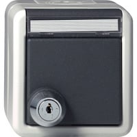 Schutzkontaktsteckdose Typ F 16 Ampere 250 Volt mit Klappdeckel Schloss und Beschriftungsfeld grau, Retail