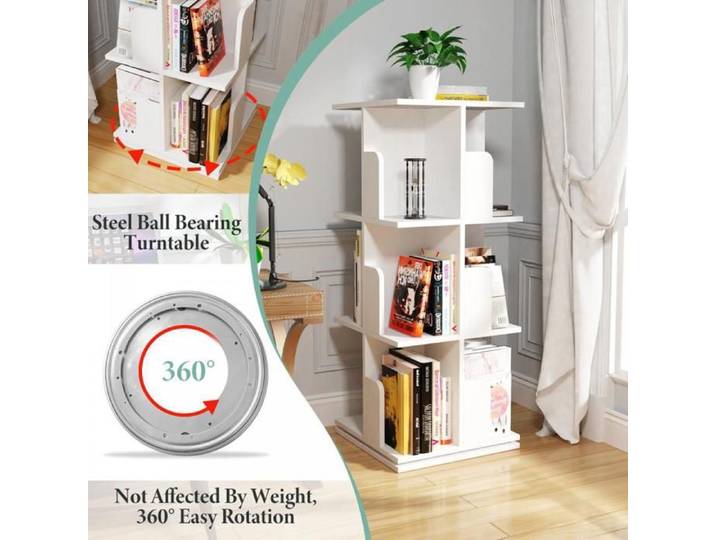 SUPFINE Bibliothèque Étagère à Livres Rotative à 3 Niveaux Étagère de Rangement pour Maison Salon étude Bureau 40×40×98cm