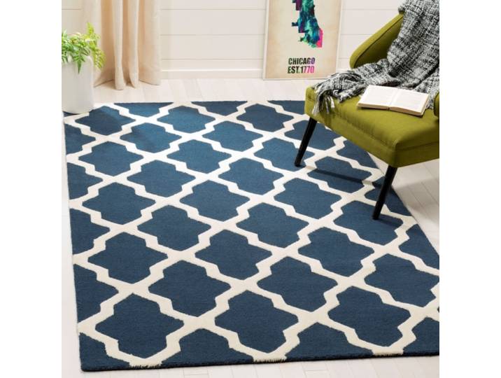 Tapis treillis en laine bleu/blanc, 183 x 274 cm