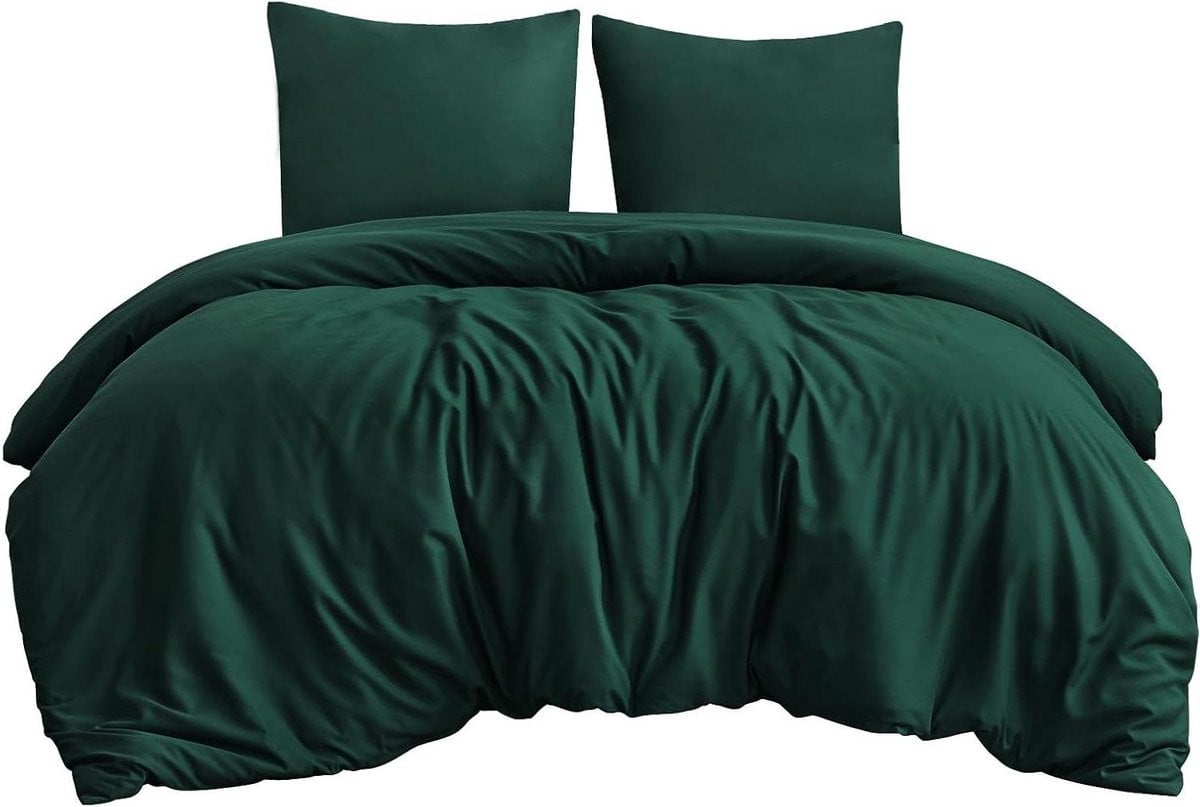 Strijkvrije microvezel beddengoed set met dekbedovertrek en kussensloop in donkergroen, 220 x 240 cm