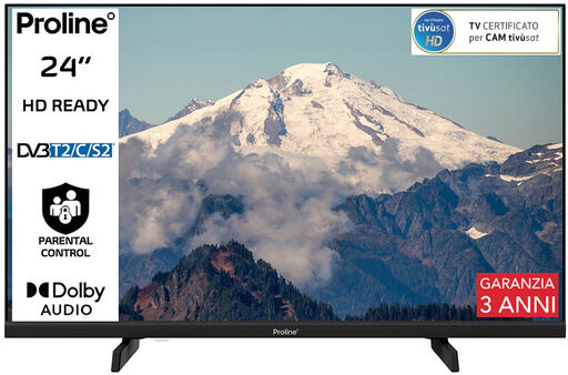 Proline PRO24M10 TV 24'' HD, Triplo tuner DVBT2/C/S2, Certificato TivuSAT, Dolby Audio, Parental Control