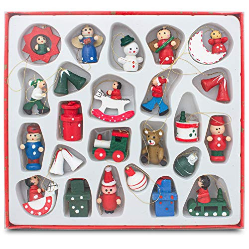Brubaker 24-delige handbeschilderde kerstboomversiering van hout