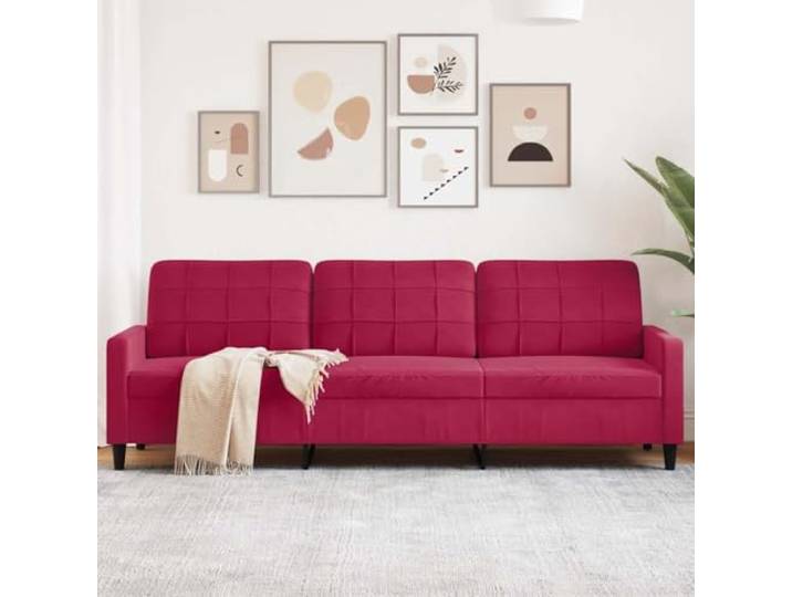 HEFZGDB Weinrotes 3-Sitzer-Sofa 210 cm Samtstoff Polstermöbel mit Metallgestell, Bequeme Sitzfläche und Rückenkissen für Wohnzimmer, Elegantes Design Sofa-Garnitur Gemütliches