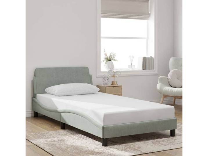 （8852623)Cadre de lit - Lit adulte/enfant Scandinave - gris clair 100x200 cm Velours