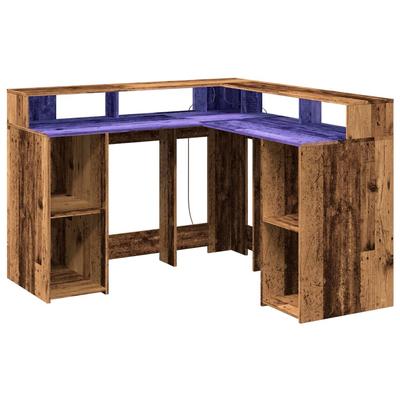 Helloshop26 - Schreibtisch Tisch Arbeitsplatz Computermöbel Arbeitszimmer mit LED-Beleuchtung Altholz Holzwerkstoff braun 02_0023439